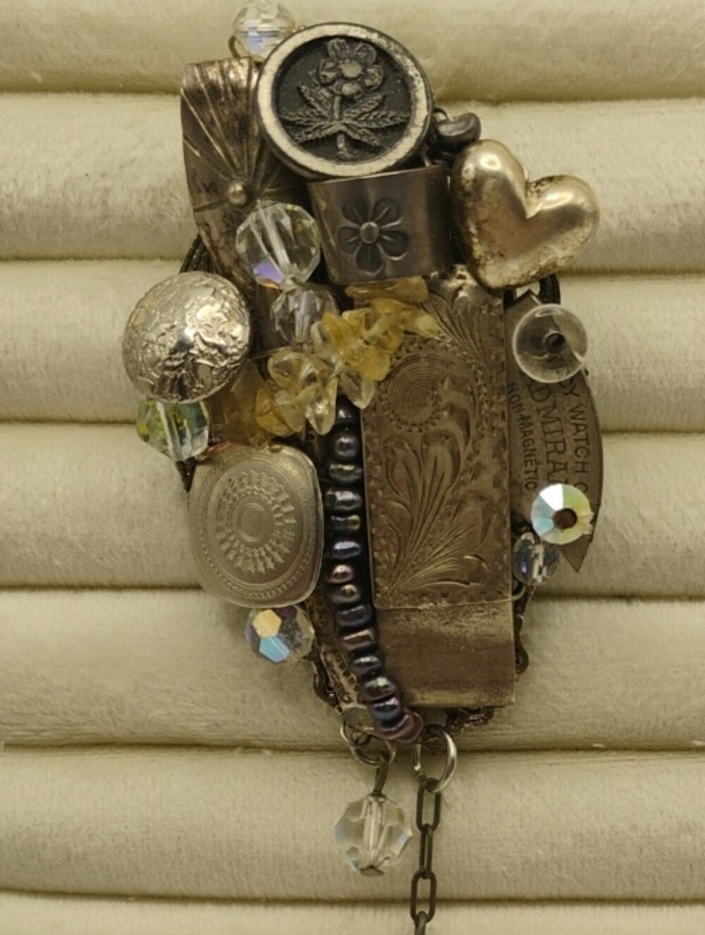 Vintage Sarah Jane Artisan Collage Brooch One Of A Kind Steampunk Statement Sign